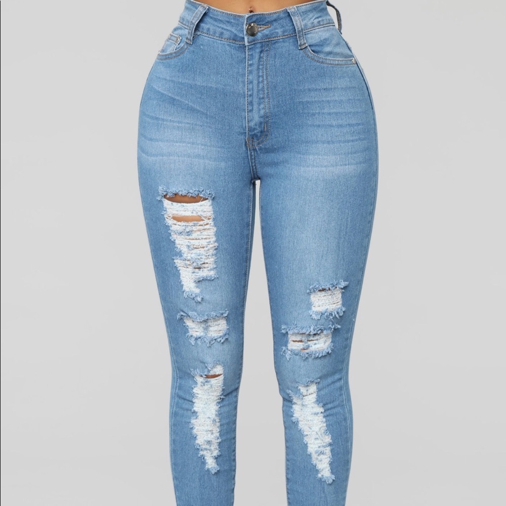 High-Waisted Ripped Jeans (Light Blue)